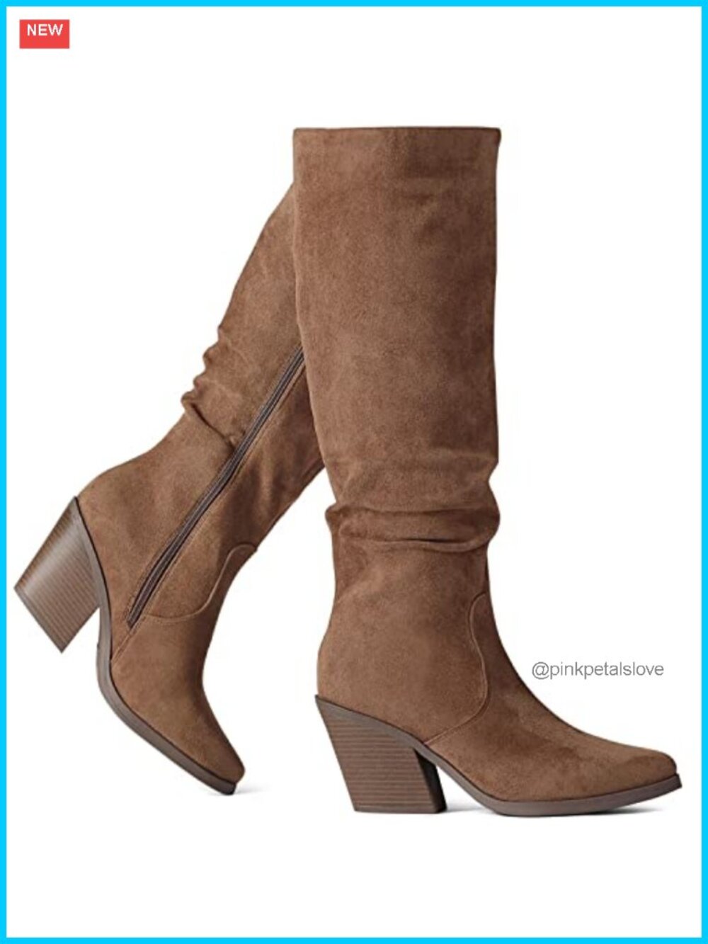 Women's Knee High Boots Faux Suede Slouch Tall Chunky Heel Pointed Toe
